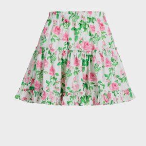 Hill House The Paz Skirt Mini Short Pink Rose Linen Lined Ruffle NWT Size M